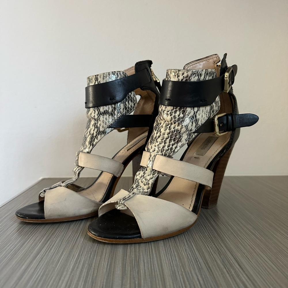 Guess Snakeskin and Blush Leather Stacked Heels